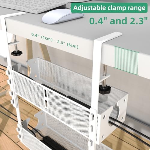Multi-Model Under Desk Cable Management Tray 2 Packs Metal Under Desk Wire Management Clamp Mount Under Table Cord Management No Damage The Desk (White) - Image 6