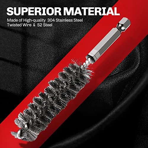 6PCS 304 Stainless Steel Bore Brush Copper Pipe Cleaner, Twisted Wire Drill Brush,1/4 Inch Hex Shank S2 Steel Handle, for Power Drill Plumbing Tools,4-3/4”,7-1/2”,9-3/4”,12mm, 19mm, 25mm - Image 4
