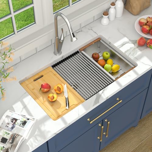 Lordear 30 White Undermount Kitchen Sink Granite Composite 30x19 Inch Undermount Workstation Sinks Quartz Gloosy White Single Bowl Sink - Image 3