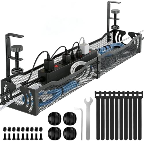 Cable Management, 25.3'' Under Desk Cable Management Tray No Drill by LOVJOYSE