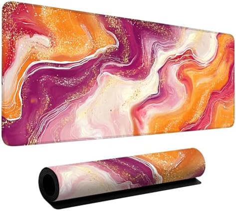 Pink Marble Gaming Mouse Pad 35.4"x15.7" Large Extended Pad Desk Mat Anti-Slip Rubber Base & Durable Stitched Edges for Gamers Smooth Mouse Pad Writing Surface for Desk Office/Home by LEIWEIHOPE