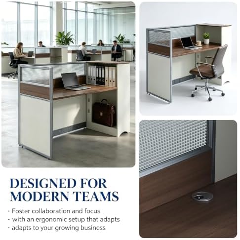 Office Cubicle Workstation Desk with Mute Privacy Panels & Cable Management, Computer Cubicles Desk for Home & Commercial Office Use, Walnut Finish - Image 6