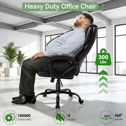 Ergonomic Office Chair with High Back, Comfy Desk Chair, Adjustable Executive Office Chair for Home Office, Big and Tall Computer Chair Heavy Duty, 360° Swivel, Faux Leather Brown - Image 6