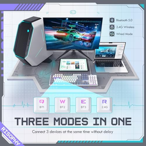 Wireless Mechanical Keyboard, Triple Mode 2.4G/USB-C/Bluetooth Gaming Keyboard, 104 Keys Programmable, Customize RGB Backlit, Red Switch, Bicolor PBT Keycaps, Rechargeable Wired Keyboard for Laptop PC - Image 5