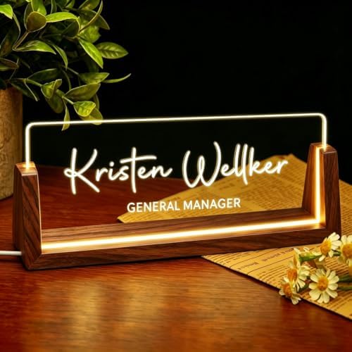 Custom Name Plate for Desk - Acrylic LED Office Name Sign for Women Men by EOBIBIFUN