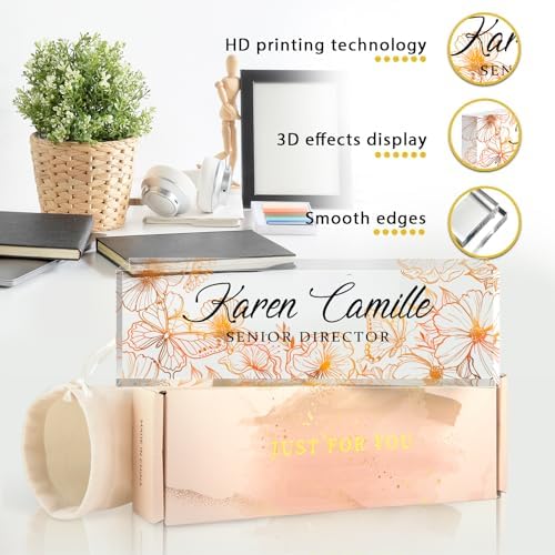 Custom Office Name Plate for Desk - Name Plate Personalized Gifts for Coworkers, Boss, Teacher, Social Worker - Acrylic Office Desk Decor for Women Men - Employee Appreciation Gifts (golden) - Image 2