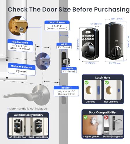 Veise VE012W WiFi Fingerprint Smart Lock for Front Door, Matte Black - Image 6