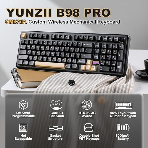 YUNZII B98 PRO 96% Wireless Mechanical Keyboard (Black, Milk Switch) - Image 2