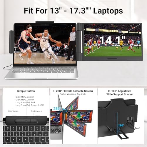 Laptop Screen Extender 14.1" 1080P, Dual Screen Monitor for Laptop 13-17.3" - Image 5