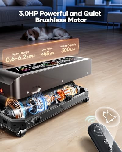 TOPUTURE Walking Pad with 10% Incline, 3.0HP Brushless Quiet Under Desk Treadmill, Portable Treadmills for Home/Office, Running Machine 300 lbs Capacity with RGB LED Screen, Remote Control/App Control - Image 4