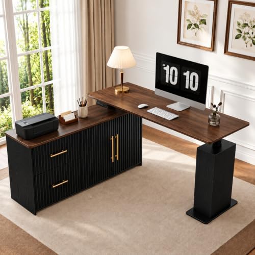 NORTHSKY 55" L-Shaped Electric Standing Desk with Drawers and Storage Cabinet, Height Adjustable Corner Desk for Home Office, 3 Memory Presets by NorthSky