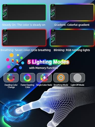 Magnetic Charging Mouse Pad, 31.5x11.81 Inch XL Gaming Mousepad, 11+5 RGB Lighting Modes, Home Office Large Desk Pad with Ultra-Smooth Surface, Non-Slip, Waterproof Keyboard Pad Classic Black Desk Mat - Image 3