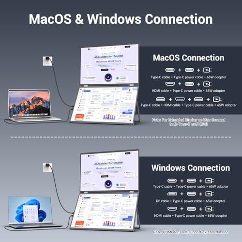 InnoView 18.5" Dual Portable Monitor 100Hz 2K 2560x1440P 100% sRGB Foldable & Stackable Design with 315° Screen Adjustment | DP/USB-C/HDMI, Second Monitor for Laptop, Mac, Windows - Image 6