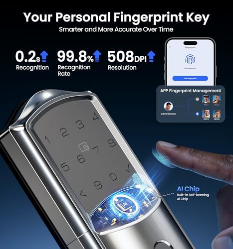 Veise VE027 WiFi Smart Lock Fingerprint Keyless Entry Deadbolt Satin Nickel - Image 5
