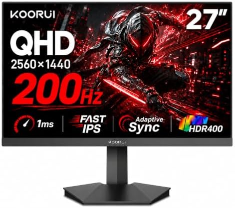 KOORUI 27 Inch 1440p Gaming Monitor, 200Hz Fast IPS, 1ms, HDR400 G2721P by KOORUI