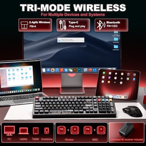 YUNZII AL98 PRO Aluminum Wireless Mechanical Keyboard(Black,Cocoa Cream V2) - Image 3