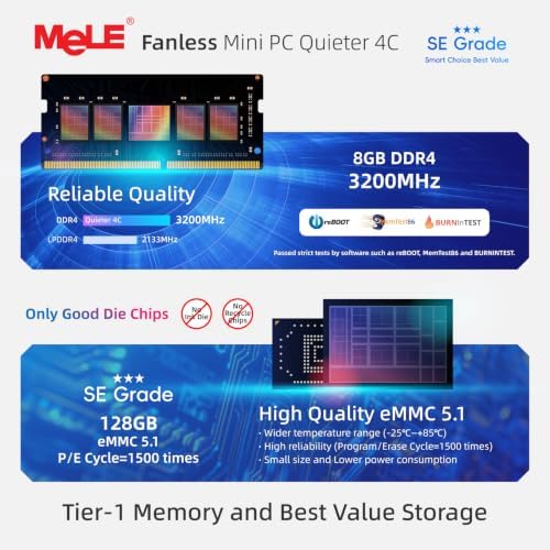 MeLE SE Grade Quieter 4C Fanless Mini PC N100 (up to 3.4GHz 8GB 128GB - Image 4