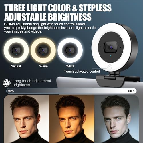 4K Webcam with Ring Light, PDAF Autofocus Web Camera for Desktop Computer - Image 3