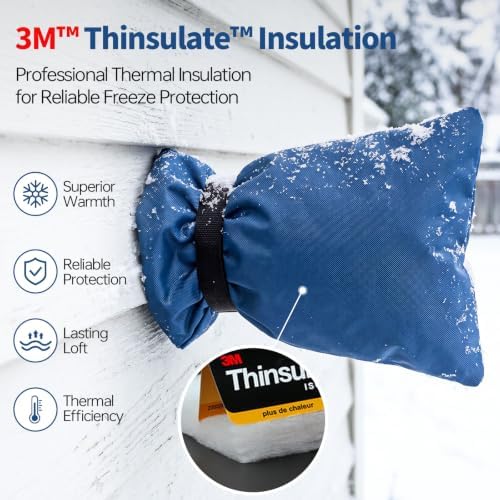 Outdoor Faucet Cover for Winter, 3M Thinsulate Spigot Cover for Winter Freeze Protection, Waterproof, 10" H x 6.3" W Outside Hose Bib Insulated Covers for Wall Taps, 4 Pcs Faucet Socks - Blue - Image 2