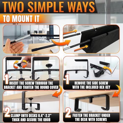 Under Desk Cable Management Tray 48" — No Drill Clamp-On Cord Organizer for Desk with Built-in Ties, Heavy Duty Metal Clamp, Foldable 600D Oxford Fabric for Home Office, WFH & Gaming PC Setup (Black) - Image 4