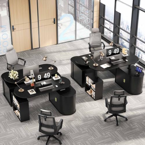 HSH Electric Standing Desk with Storage Cabinet Black 60" Home Office Desks - Image 7