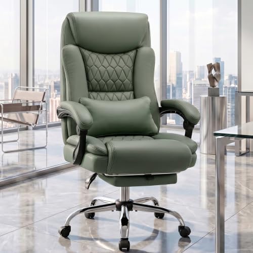 Ergonomic Executive Office Chair PU Leather High Back, 400lbs Heavy Duty Reclining Desk Chair with Footrest, Adjustable Lumbar Support, Padded Armrests, Wide Seat, Green by CHAIRMATE