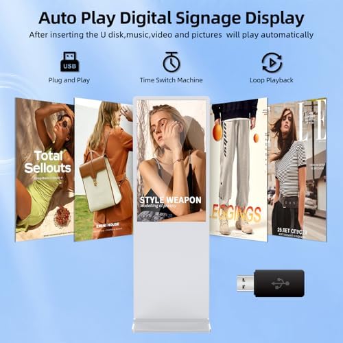 JIYANG 43 Inch Digital Signage Display Kiosk, Indoor Floor Standing LCD Advertising Display with Android Media Player, HDMI/USB/WiFi Input Auto Split Screen(White) - Image 2