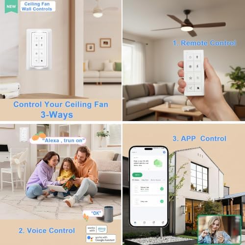 3-Speed Smart WiFi Ceiling Fan Remote Control Kit with Light Dimmer - Image 4