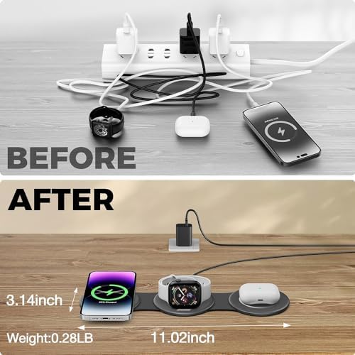 HICOBER 3-in-1 Wireless Charging Station for iPhone, Watch, AirPods, Black - Image 4