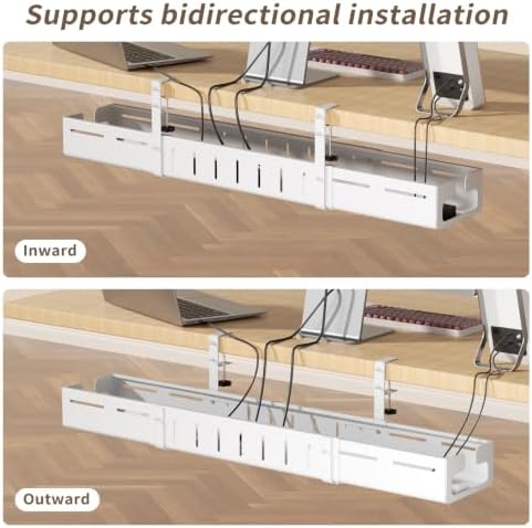 Under Desk Cable Management Tray,Expandable 25.2" – 38.6",White - Image 5
