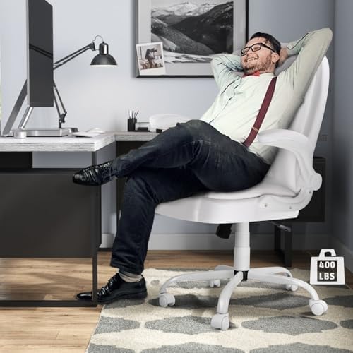 LEMBERI Flip-up Arms Office Desk Chair, Big and Tall Managerial Executive Chair, High Back Computer Chair, Ergonomic Adjustable Height PU Leather Chairs with Cushions Armrest for Long Time Sitting - Image 2