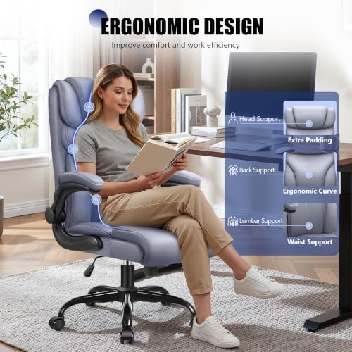 Primy Office Chair, High Back Desk Chair with Flip-up Armrests,Gray - Image 5