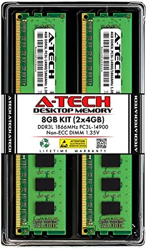 A-Tech 8GB Kit (2x4GB) DDR3/DDR3L 1866MHz PC3L-14900 (PC3-14900) CL13 UDIMM 1.35V Non-ECC DIMM 240-Pin Desktop RAM Memory Upgrade Modules by A-TechComponents