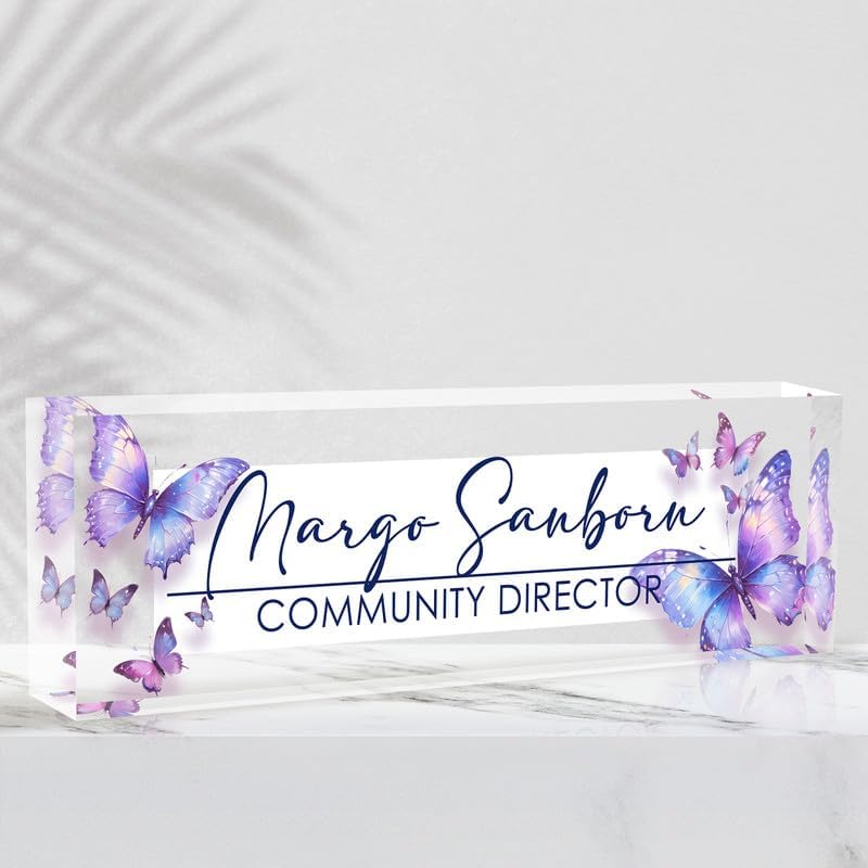 Desk Name Plate Personalized Name Plate for Desk, Office Desk Decor, 3D Style Personalized Plaque Name Plates for Desks Custom Appreciation Gifts for Boss Lady Employee Coworkers (Colorful Butterfly) by Ueedklaayy