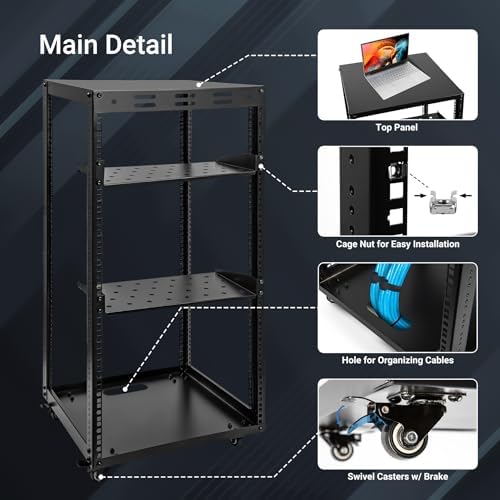 20U Server Rack w/ 2 Racks, Versatile Open Frame IT Rack - Image 6