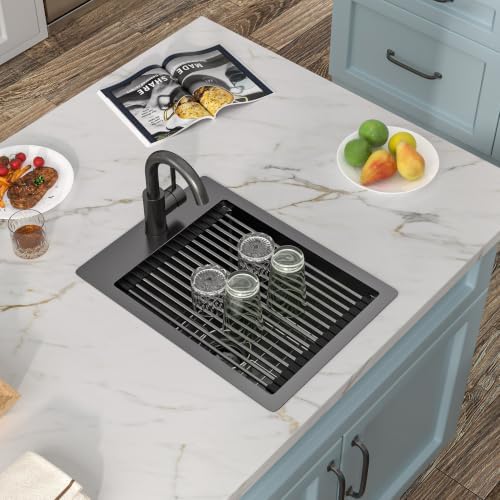14"x19" Black Bar Prep Sink Drop In Workstation with Faucet Combo - Image 3