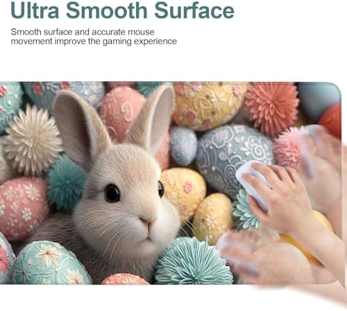 Easter Bunny Gaming Mouse Pad 31.5"x11.8" Large Extended Pad Desk Mat Anti-Slip Rubber Base & Durable Stitched Edges for Gamers Smooth Mouse Pad Writing Surface for Desk Office/Home - Image 6