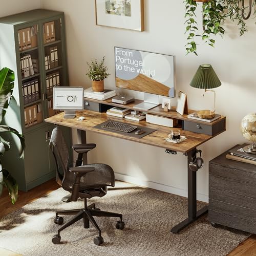 Agilestic 48 x 24 Inches Electric Standing Desk with 2 Storage Drawers, Adjustable Height Sit and Stand Computer Table with Splice Board, Rustic Brown - Image 2