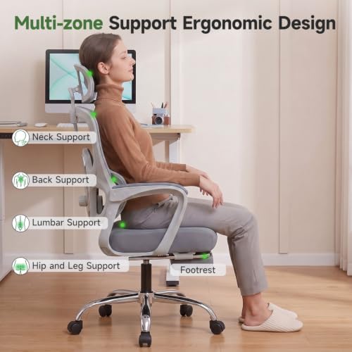 Ergonomic Office Chair with Footrest, 90-145° Reclining Desk Chair - Image 7