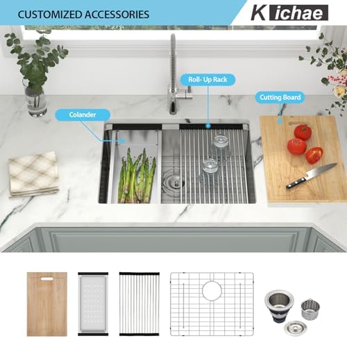 Kichae 25 Undermount Kitchen Sink Stainless Steel 16 Gauge Workstation - Image 4