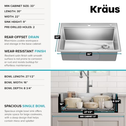 KRAUS Fairlane 30 in Drop In/Top Mount Workstation Single Bowl 18-Gauge Stainless Steel Kitchen Sink with Accessories, KWT610-30 - Image 5