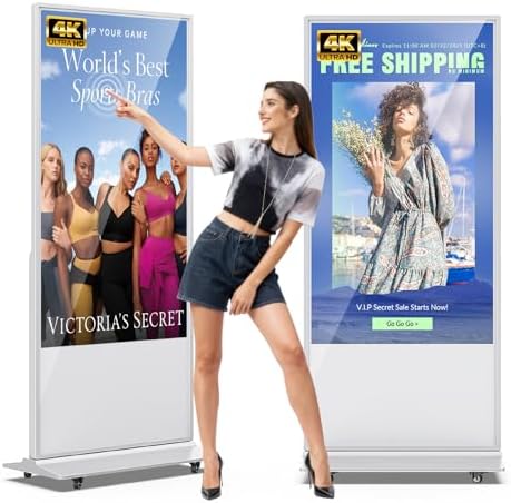 JIYANG 65 Inch 4K Touchscreen Digital Signage Display Kiosk, Indoor Floor Standing LCD Advertising Display with Android Media Player, HDMI/USB/WiFi Input Auto Split Screen(White) by HomePage