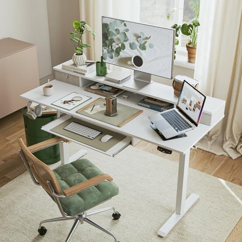 Agilestic 48 Inch Standing Desk with Drawers & Keyboard Tray, White - Image 2
