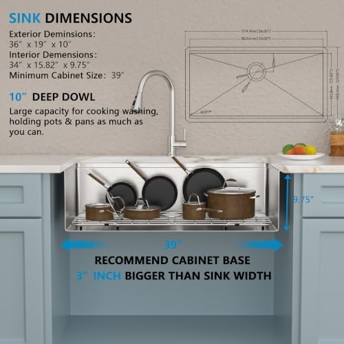 36"x19" Undermount Kitchen Sink Ledge Workstation - Image 5