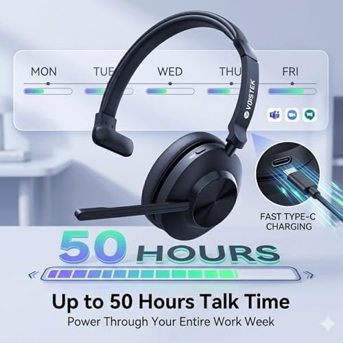 Voistek Wireless Headset with Mic for Work, Mono Bluetooth Computer Headset with USB Dongle, Noise Cancelling Mic, Mute Button, Wireless Business Headset for Zoom, Teams, Call Center, Home Office - Image 7