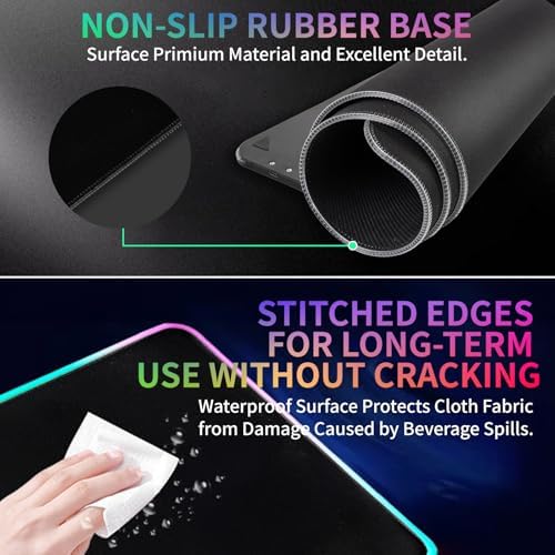RGB Gaming Mouse Pad with Wireless Charging 15W, LED Mouse Mat 31.5 * 11.8 in, 10 Light Modes Extra Large Mousepad Non-Slip Rubber Base Computer Keyboard Mat for Gaming, MacBook, PC, Laptop, Desk - Image 5