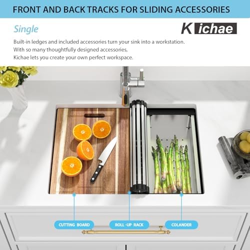 Kichae 25 Black Undermount Kitchen Sink Stainless 16 Gauge Workstation - Image 2