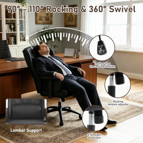 DYHOME Vintage Office Chair Wingback Black Leather Executive Desk Chair - Image 3