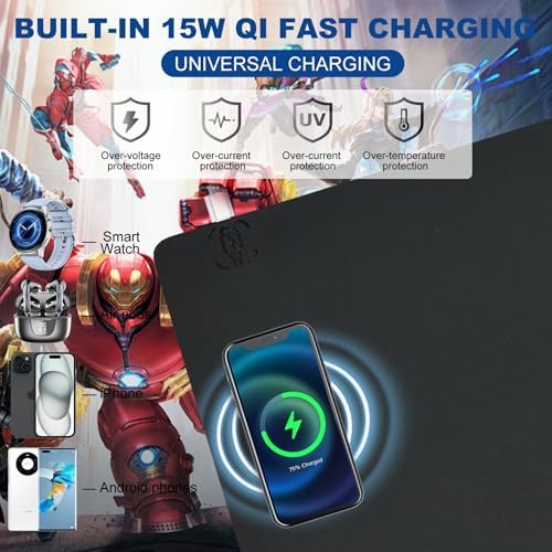 Desk Mat with Wireless Charging, Black Mouse Pad with Wireless Charger, Desk Pad Matt for Desktop, Mousepad Gaming Large Mouse Pad, Leather Compute for Keyboard and Mouse, 32" x 16" - Image 2