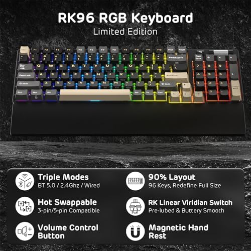 RK ROYAL KLUDGE RK96 RGB Wireless Mechanical Gaming Keyboard w/Wrist Rest - Image 2